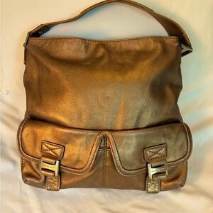 Michael Kors Boho Gold Metallic Bag With Two Gold Buckled Pockets on Front